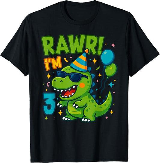 Rawr I'm 3 Third Birthday Party Cute Kawaii T Rex Boys Kid T-Shirt