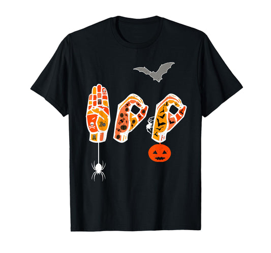 Vintage Boo Scary Creepy Colorful Deaf ASL Halloween Tee T-Shirt