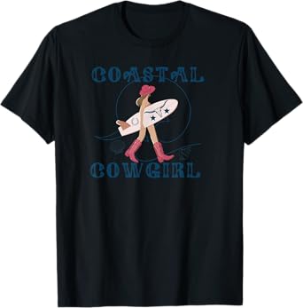 Coastal Cowgirl Women's Cowgirl Surf Beach T-Shirt, Black, Small