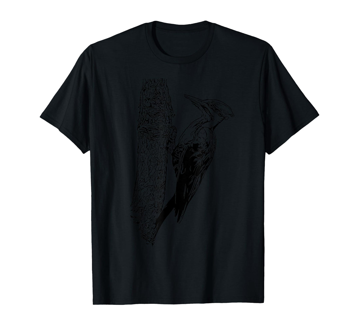 Minimalist Bird Tees Pileated Woodpecker Graphic T-Shirt - Unisex Adult - Blue, Black - Small - Crew Neck - Short Sleeve