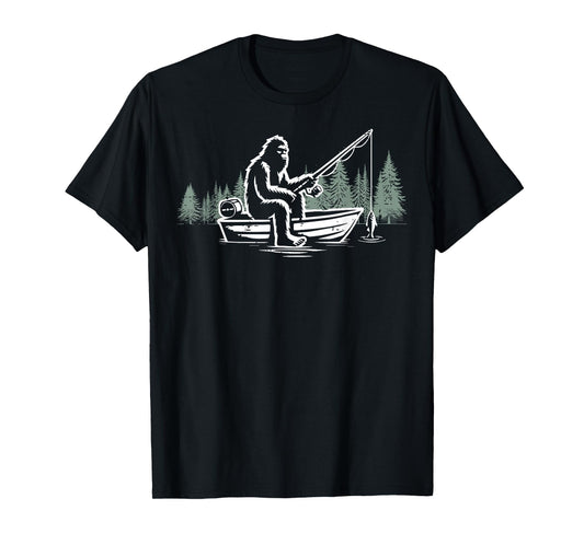 Bigfoot Fishing Boat Funny Sasquatch Fisherman Men Women Kid T-Shirt