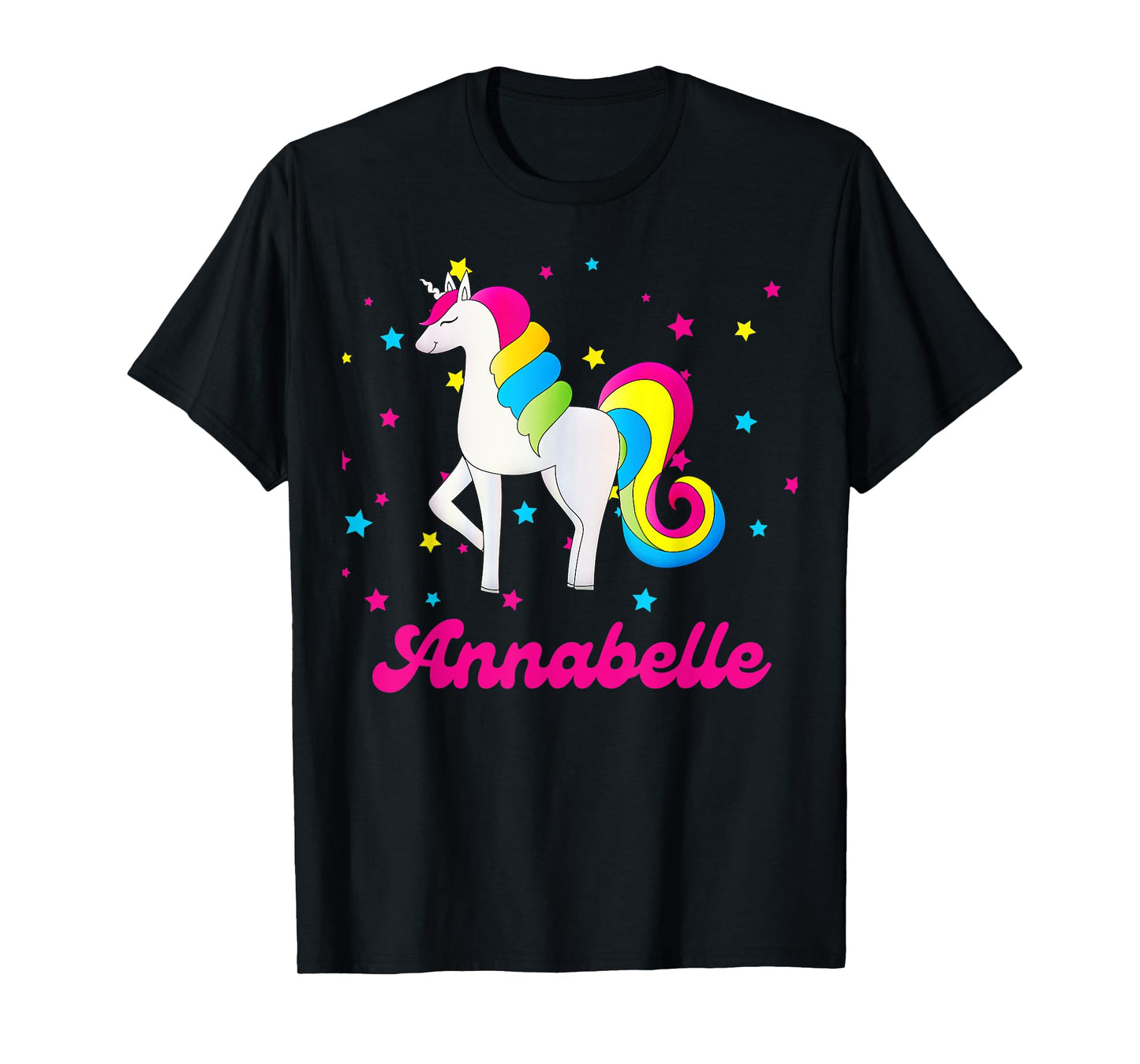 Cute Rainbow Unicorn Pink and Blue Personalized Annabelle T-Shirt