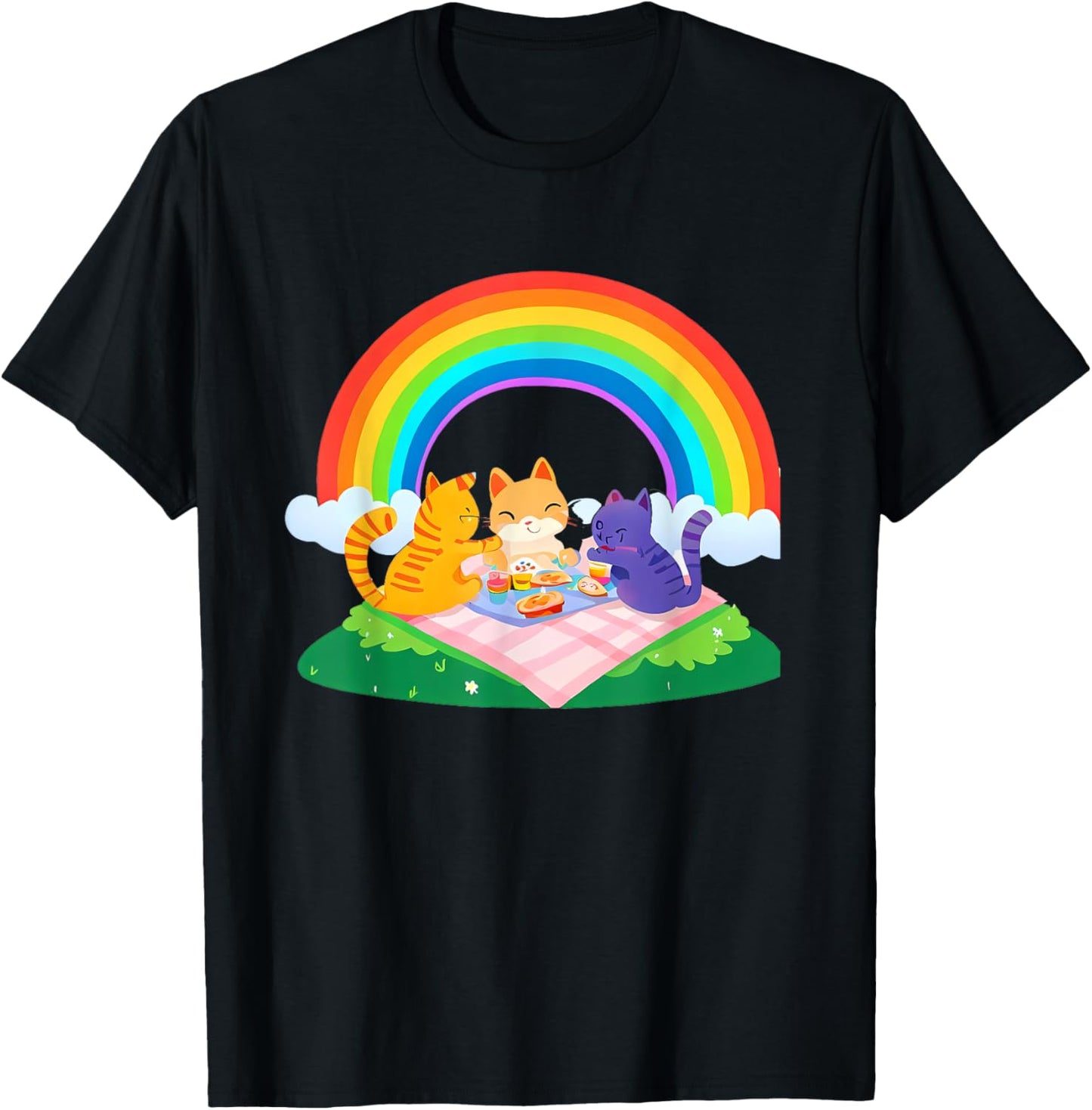 Cats having a picnic on a rainbow T-Shirt
