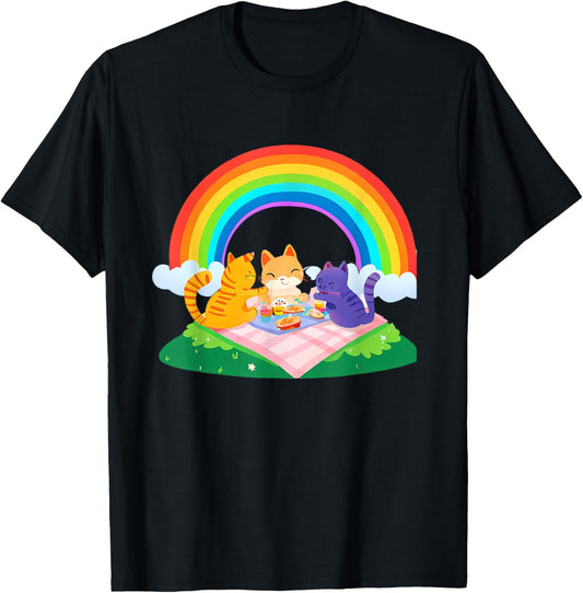 Cats having a picnic on a rainbow T-Shirt