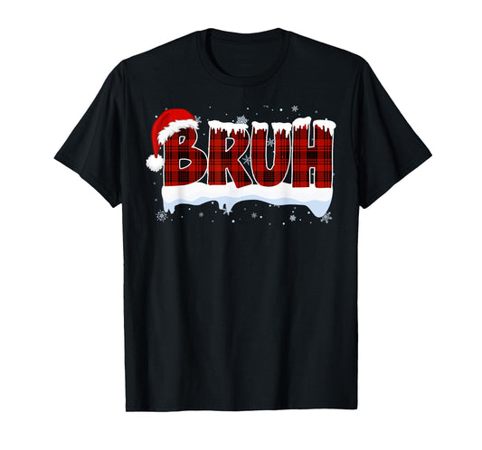 Bruh Funny Christmas Red Plaid Xmas Teens Boys Kids Pajamas T-Shirt