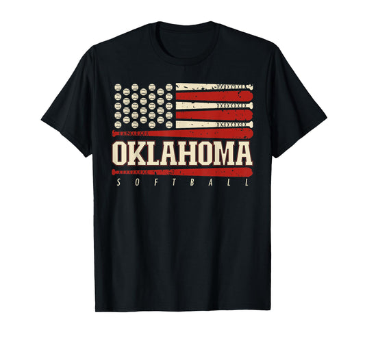 Oklahoma Softball USA Flag Softball Fan Mens Kids Team T-Shirt