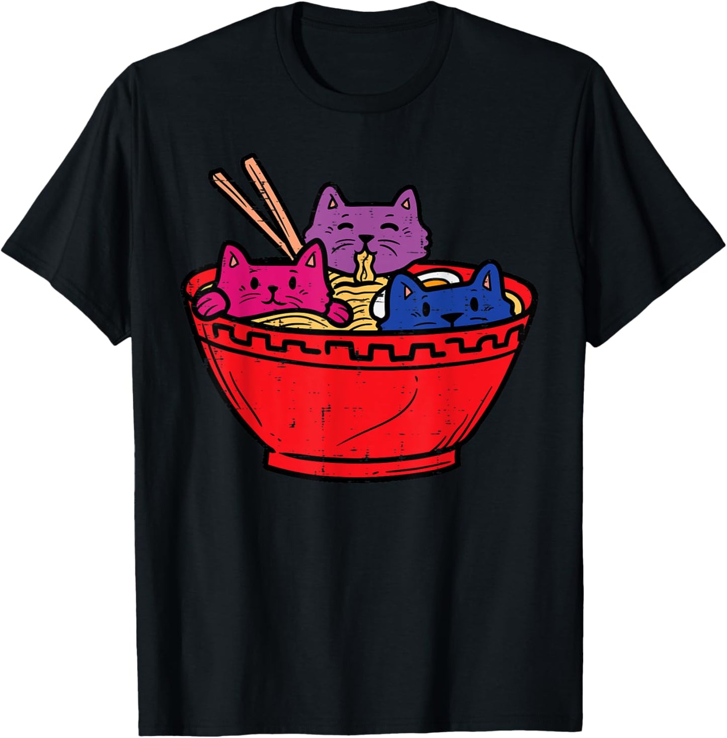 Cats in Ramen Anime Food LGBTQ Bisexual Flag Gay Pride Bi T-Shirt