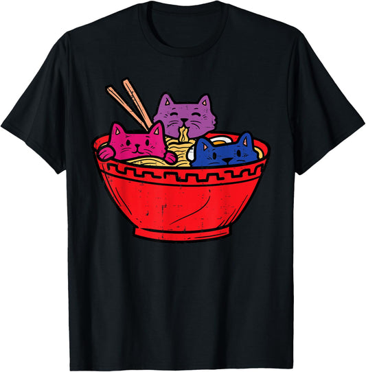 Cats in Ramen Anime Food LGBTQ Bisexual Flag Gay Pride Bi T-Shirt