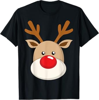 Cute Reindeer Rudolph Red Nose Christmas Antlers T-Shirt
