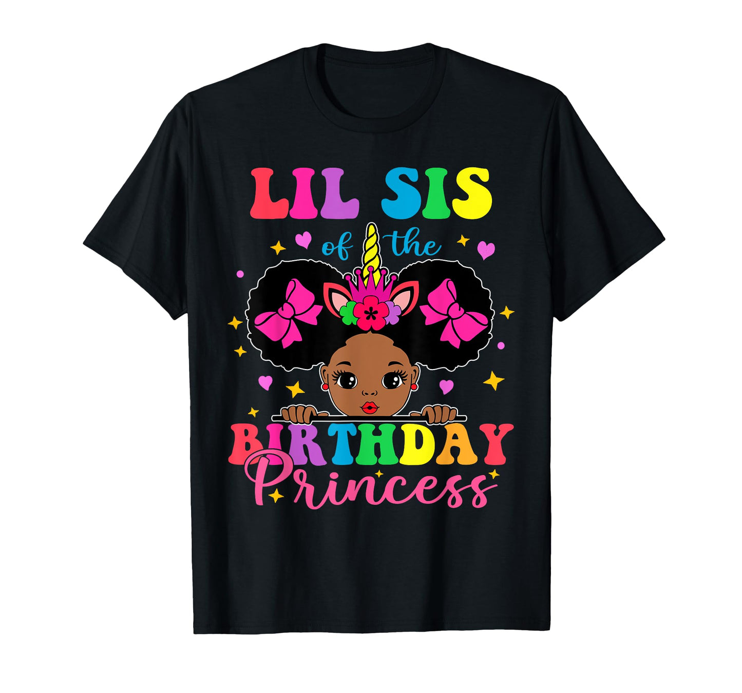 Lil Sister of The Birthday Girl Princess Afro Melanin T-Shirt