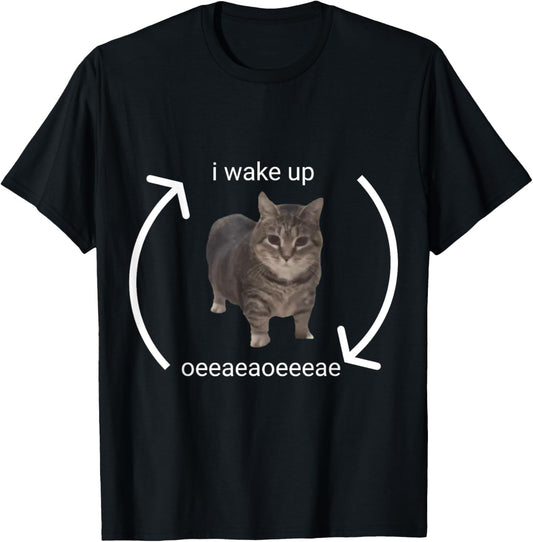 OIIA OIIA Spinning Cat Meme Funny Trendy Cat Lovers Art Unisex-Adults Women Black Small Cotton 65%, Polyester 35% Short Sleeve T-Shirt