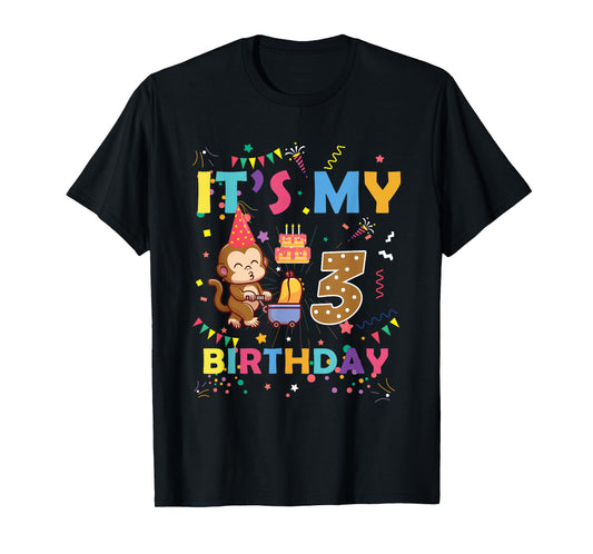 It's My 3rd Birthday Monkey 3 Year Old Boys Girls Kids T-Shirt