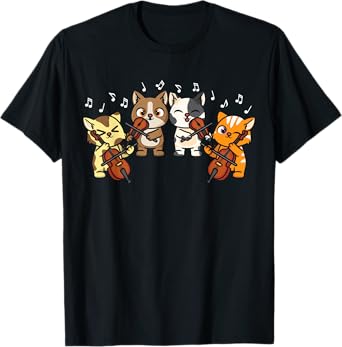 Funny Cats Playing Violin Cello Orchestra Musician Music T-Shirt for Men Women Girls Kids