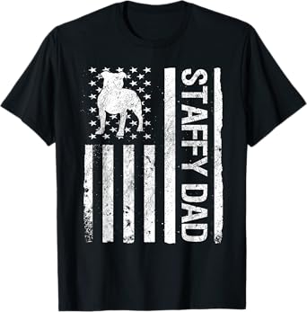 Staffy Dad USA Flag Pet Staffordshire Bull Terrier Dog Dad Men Women T-Shirt