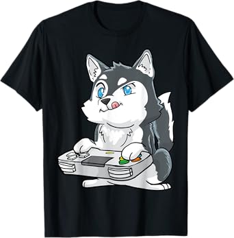 Siberian Husky Gaming Kawaii Gift for Gamers and Dog Lovers T-Shirt