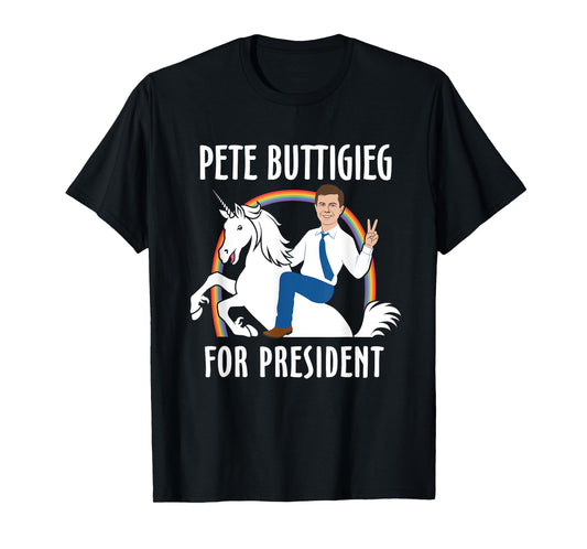 Pete Buttigieg For President Riding Unicorn Funny 2020 T-Shirt