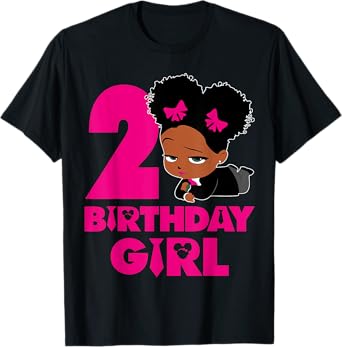 2nd Birthday Girl Baby Boss Cute African American Kids Afro T-Shirt