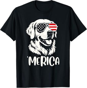 Golden Retriever Merica American Flag Patriotic 4th Of July T-Shirt