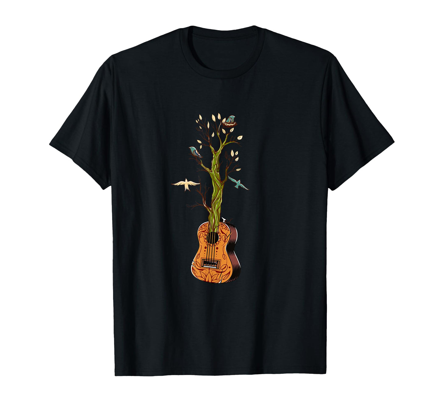 Flowers Birds Tree Nature Guitar T-Shirt