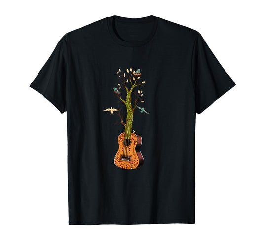 Flowers Birds Tree Nature Guitar T-Shirt