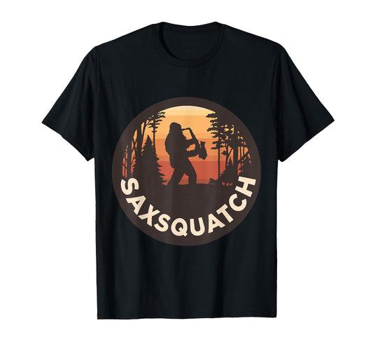 Retro Vintage Sax-Squatch Yeti Bigfoot Playing Saxophone T-Shirt