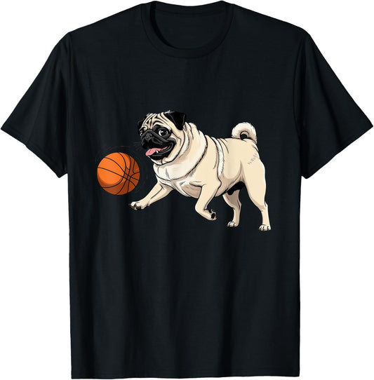 Pug Dog Playing Basketball for Pet Lovers Women Men Kids T-Shirt
