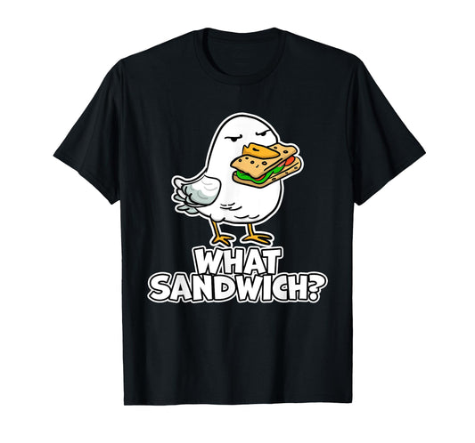 Cartoon Gull Wear To Beach What Sandwich? Funny Seagull Men Women Girls Kids T-Shirt