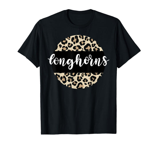 Leopard Print Longhorns Team Mascot School Spirit Game Night T-Shirt