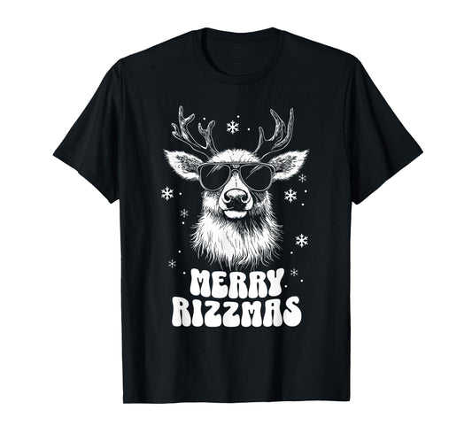 Merry Rizzmas Women Kids School Funny Christmas Reindeer T-Shirt