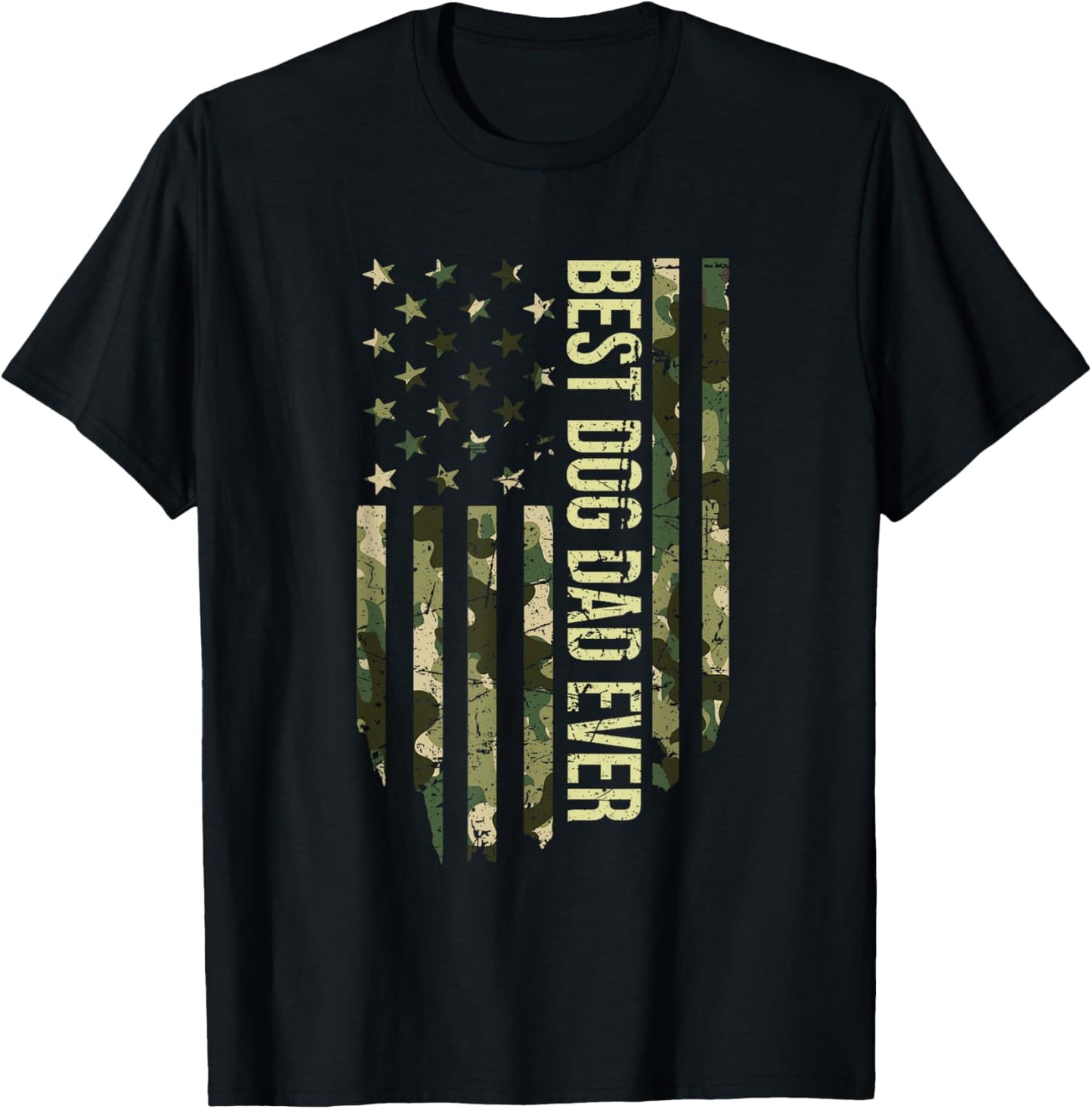 Retro Fathers Day Best Dog Dad Ever Camo American Flag T-Shirt