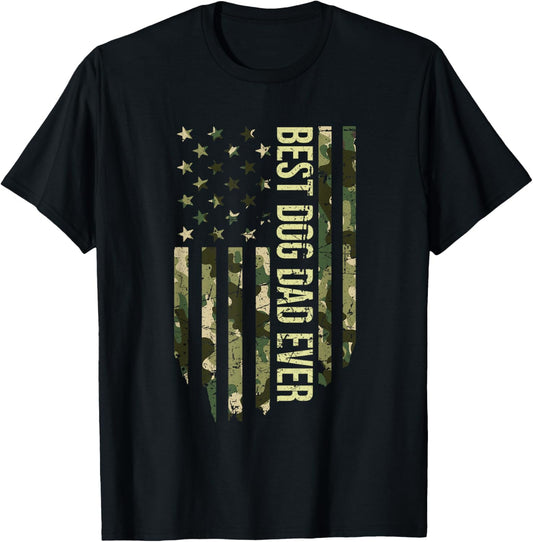 Retro Fathers Day Best Dog Dad Ever Camo American Flag T-Shirt