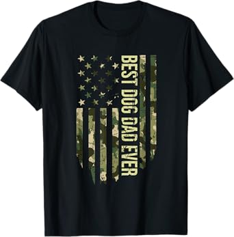 Retro Fathers Day Best Dog Dad Ever Camo American Flag T-Shirt for Men Women Kids