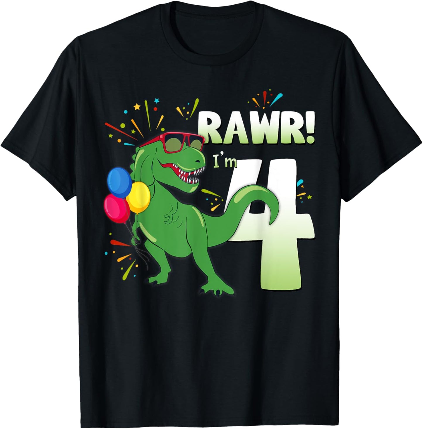 Birthday Dinosaur Shirt T Rex Rawr Im 4 Years Old Boys Gift T-Shirt