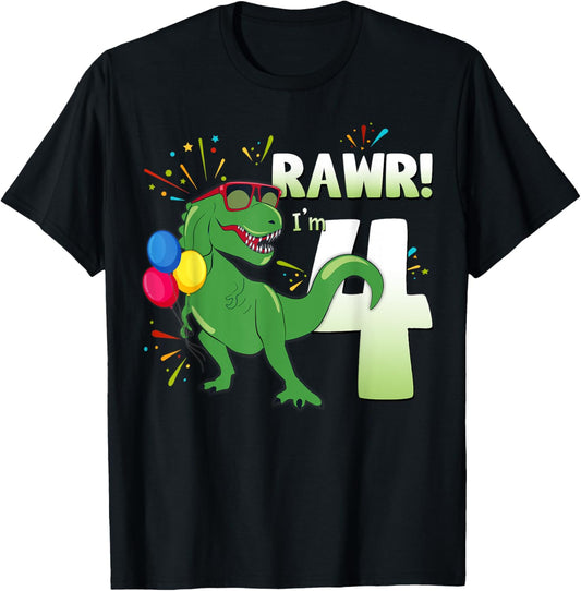 Birthday Dinosaur Shirt T Rex Rawr Im 4 Years Old Boys Gift T-Shirt