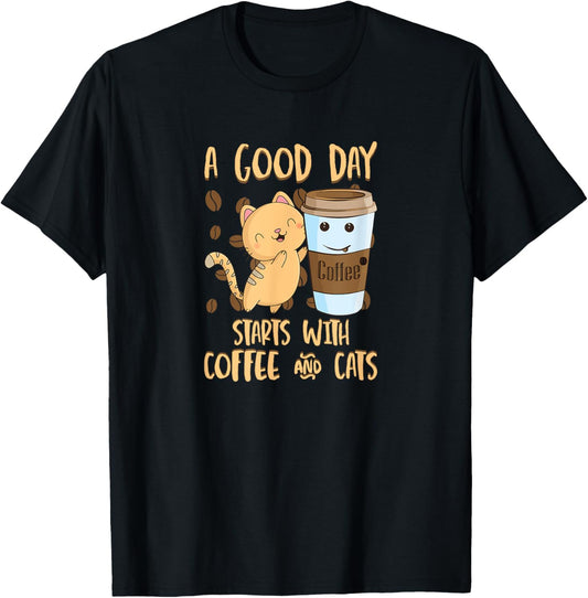 Cats Coffee Tee A Good Day Starts With Coffee Cats T-Shirt