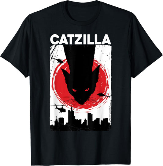 Vintage Catzilla Japanese Sunset Style Cat Kitten Lover T-Shirt