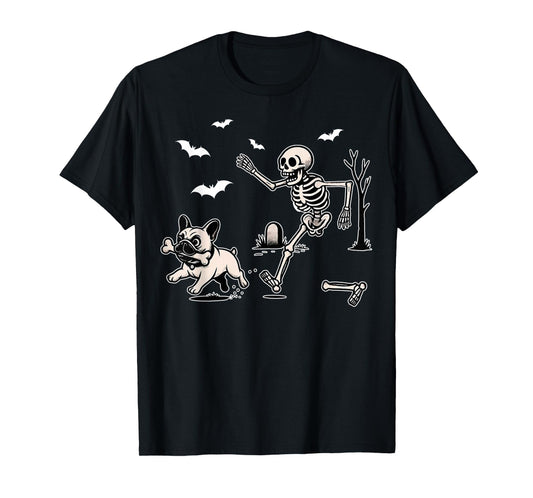Funny Halloween French Bulldog Skeleton Spooky Men Women Kid T-Shirt