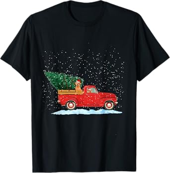 Labrador Retriever Vintage Red Pickup Truck Christmas Tree T-Shirt