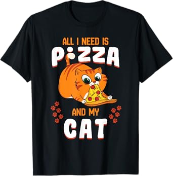 Cat Eating Pizza Shirt Pepperoni Slice Kitten Lover Paw Gift T-Shirt