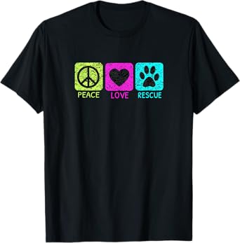 Peace Love Rescue Dogs Retro Distressed Graphic Design T-Shirt