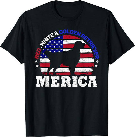 Golden Retriever 4th of July Merica US Flag Men Women Kids T-Shirt