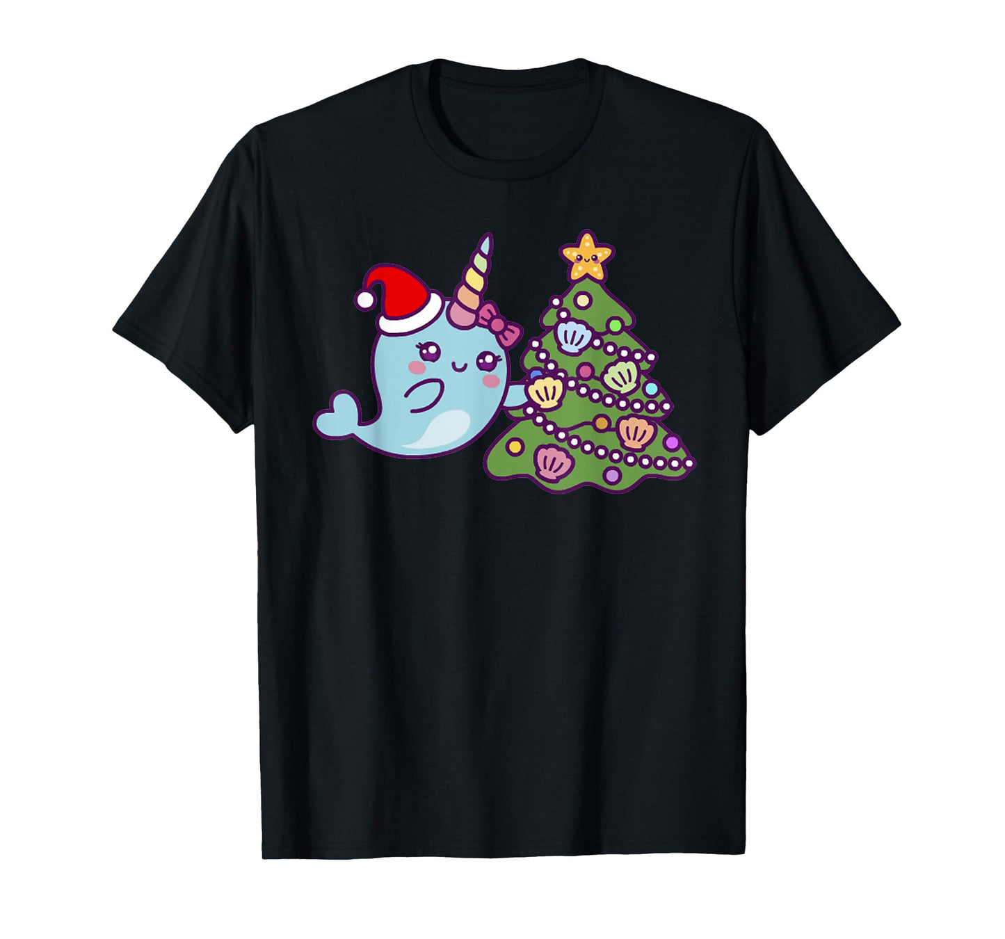 Merry Christmas Cute Unicorn Narwhal Christmas Santa Hat T-Shirt