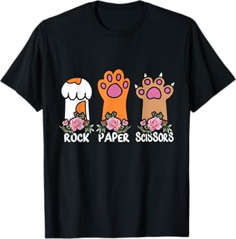 Rock Paper Scissors Hand Game Meme Animal Paw Flower Cat Men Women Kids T-Shirt