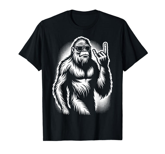 Bigfoot Sasquatch Rock and Roll Heavy Metal Horns T-Shirt