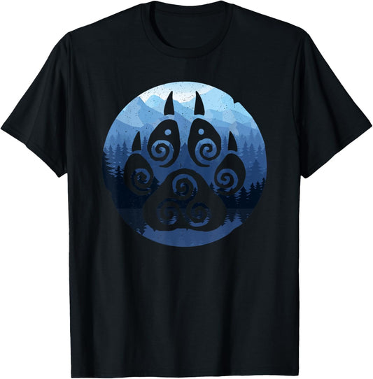 Celtic Spiral Bear Paw and Blue Mountains Outdoors T-Shirt