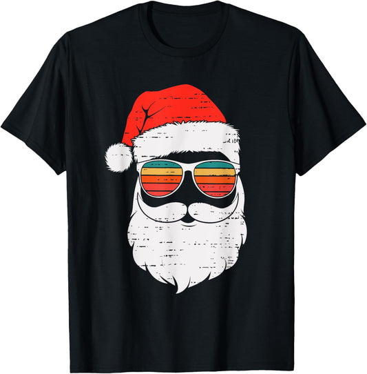 Retro Santa Face Sunglassed Christmas In July Summer Xmas T-Shirt
