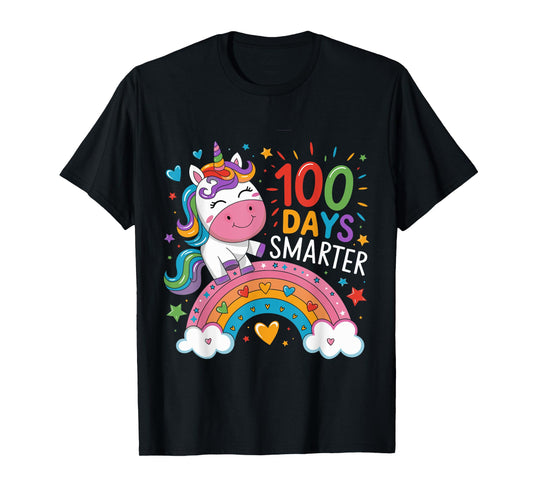 100 Days Smarter Rainbow Unicorn 100th Day of School T-Shirt