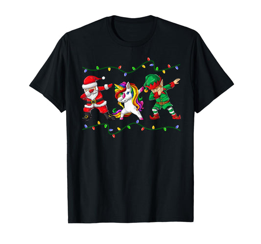 Dabbing Santa Elf Unicorn Christmas Kids Boys Men Xmas Gifts T-Shirt