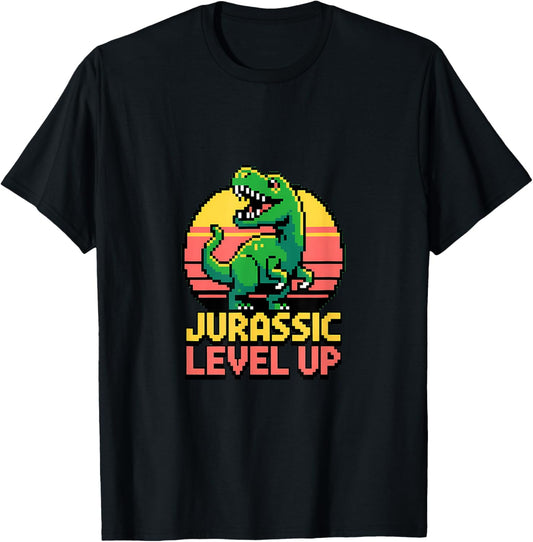 Jurassic Level Up Pixel Dinosaur Retro Gamer T-Shirt