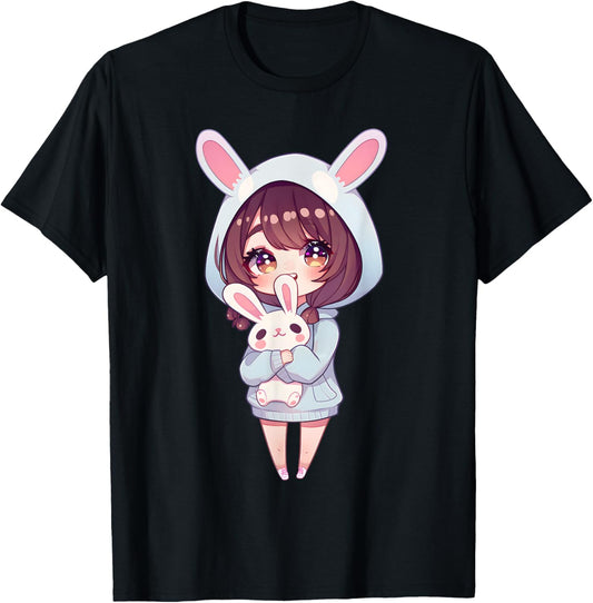 Anime Girl With Bunny Kawaii Easter Japanese Otaku Girl T-Shirt